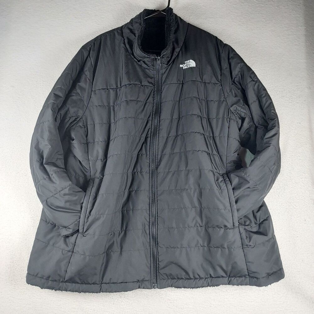 The North Face Puffer Jacket Womens 3X Reversible Sherpa Black Full Zip
